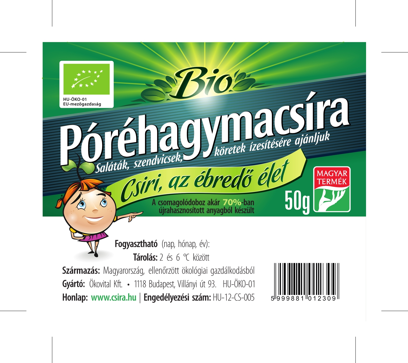 Bio Póréhagymacsíra 50g